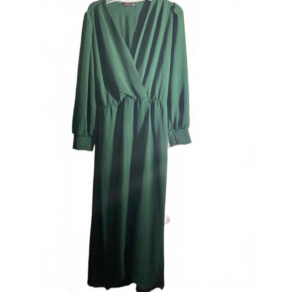 Fraiche by J Dresses & Skirts - Fraiche by J Elegant Green Faux Wrap Maxi Dress with Long Sleeves Large